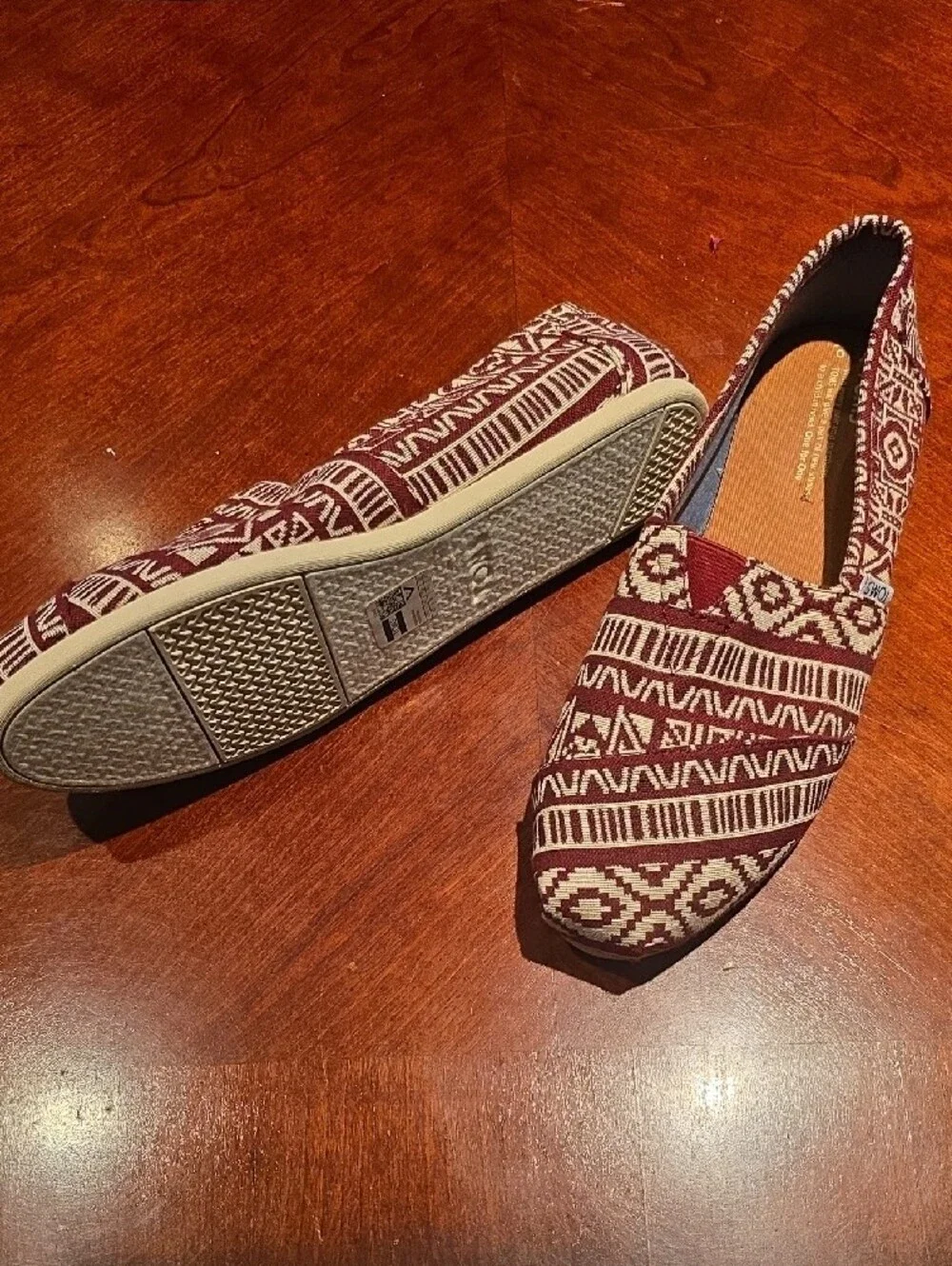 Toms Burgundy and White Patterned Espadrilles